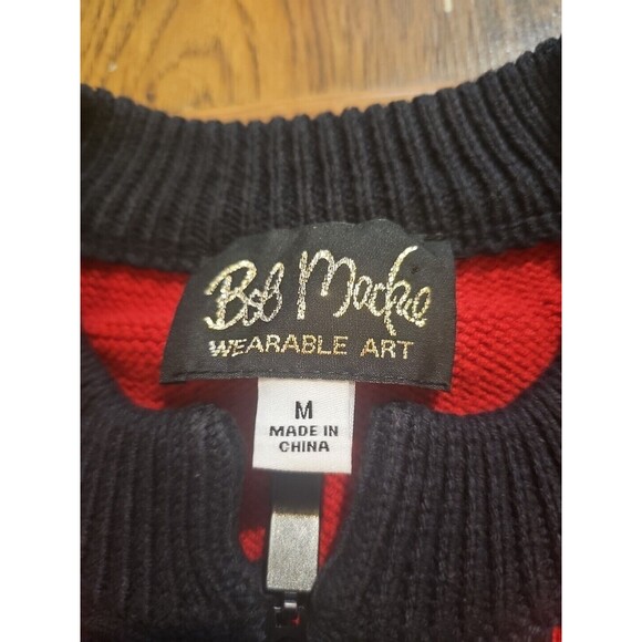 Bob Mackie Wearable Art Full Zip Long Thick Sweater Top Medium Red Black - Picture 2 of 8